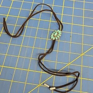 Bolo Turquoise Oval Stone Silver Tone Black Suede